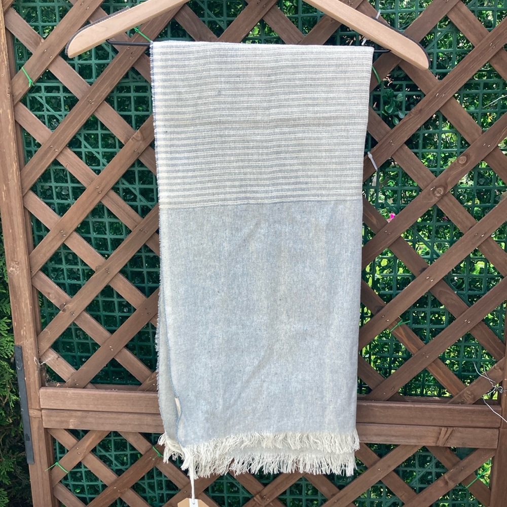 🐬Be Kind x Tribe Alive Gray Striped Fringe Scarf - Picture 3 of 5